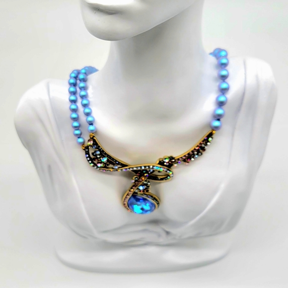 Heidi Daus Multicolor Swarovski Crystal Tears of Joy Necklace w Iridescent Pearl - Picture 7 of 12